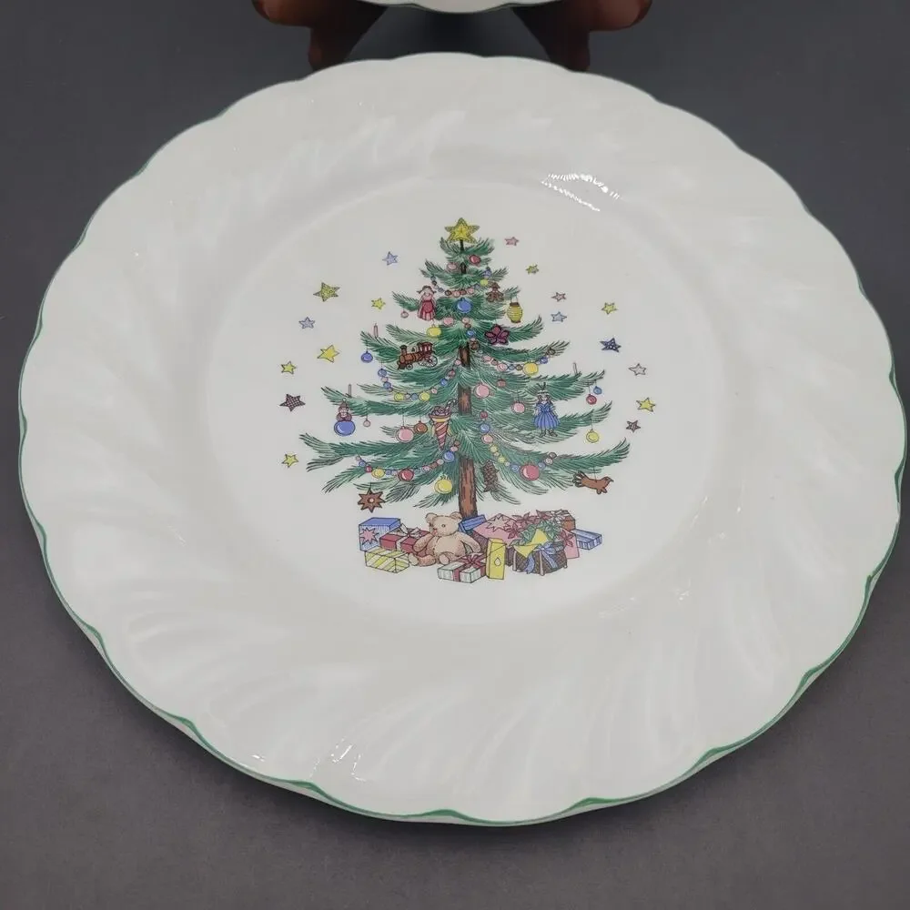 Set of 2 Nikko Happy Holidays Christmas Swirl Dinner Plates 10.75